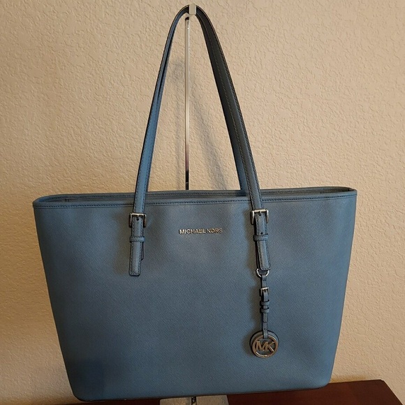 Michael Kors Jet Set Tote Saffiano Leather Blue Tone Spring Summer Shoulder Bag - Picture 2 of 6